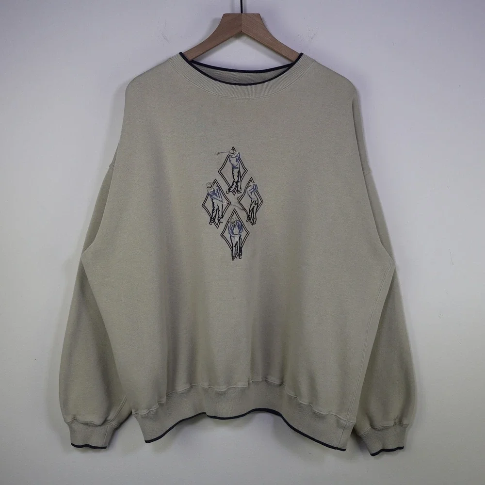 Vintage 90s MC Sport Golf Embroidered Crewneck Sweatshirt 2X Beige Oversized‎